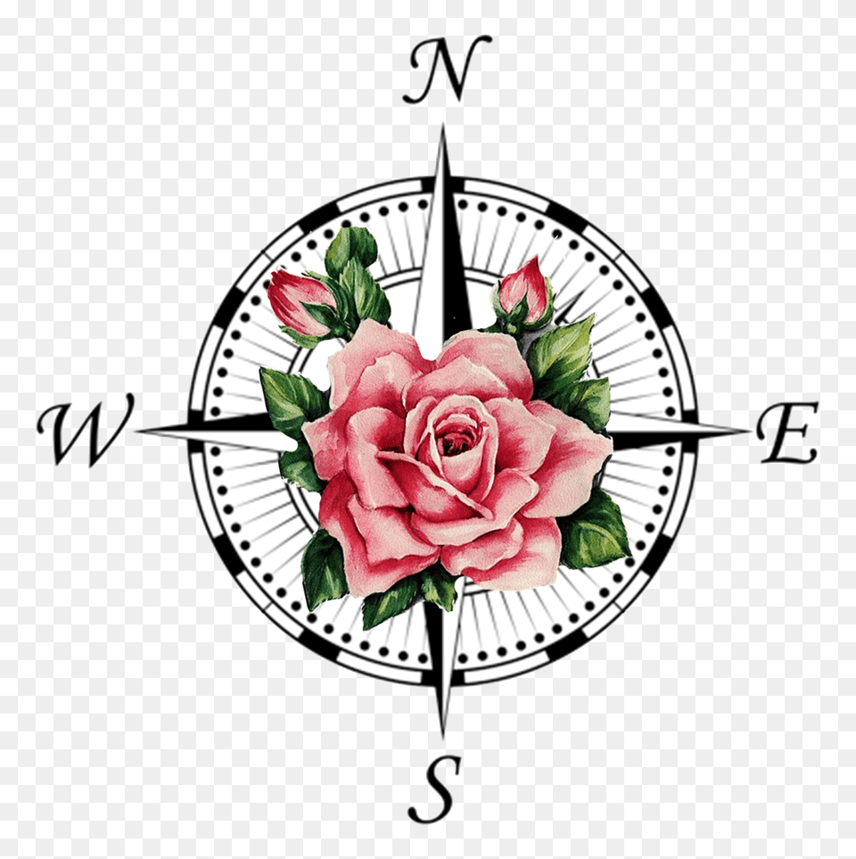 Compass Rose Tattoo Transprent Compass Rose With A Rose, Flower, Plant Png