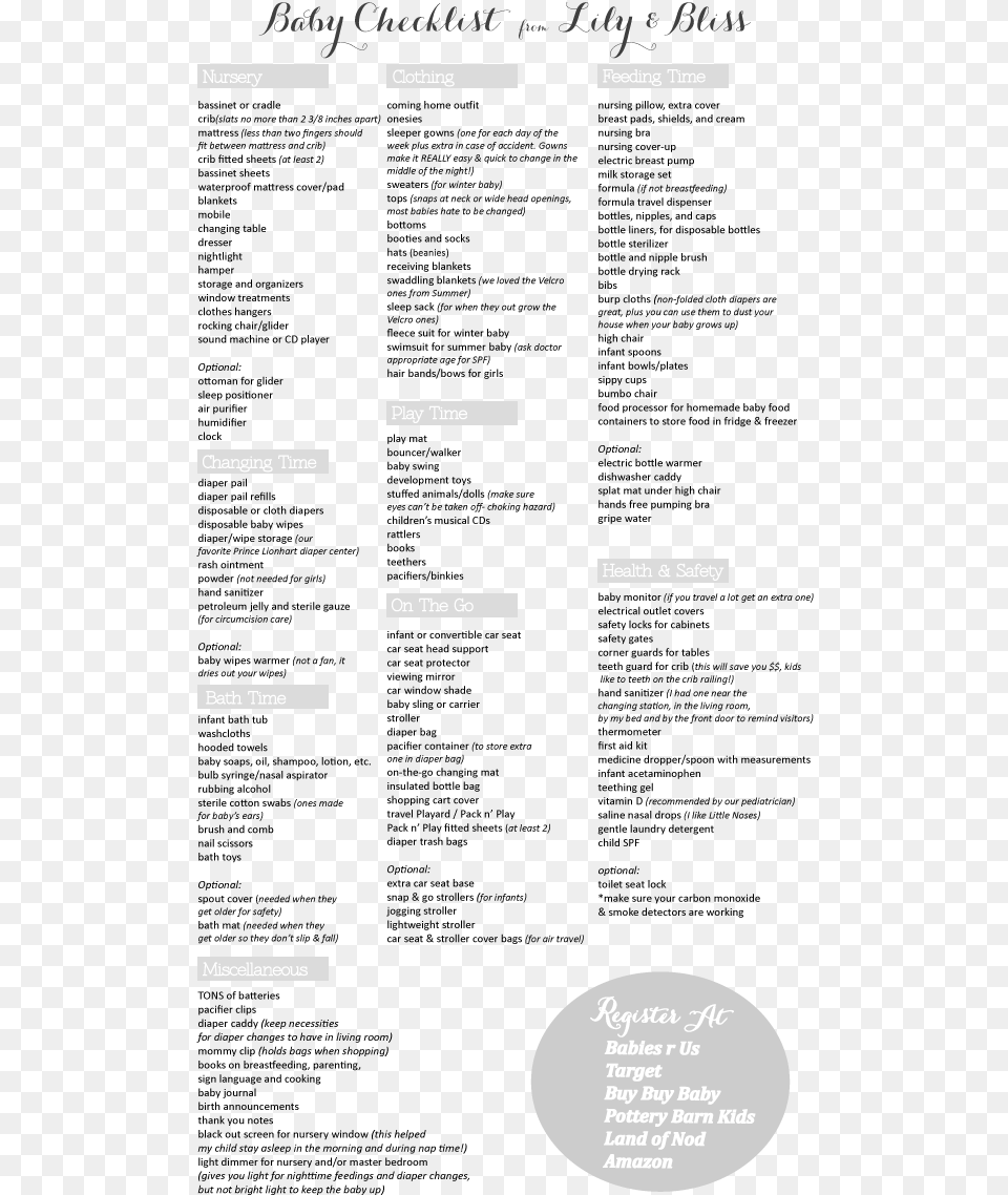 Complete Baby Checklist For The Expectant Mommy There Things Baby Needs In Alphabetical Order, Book, Page, Publication, Text Free Transparent Png