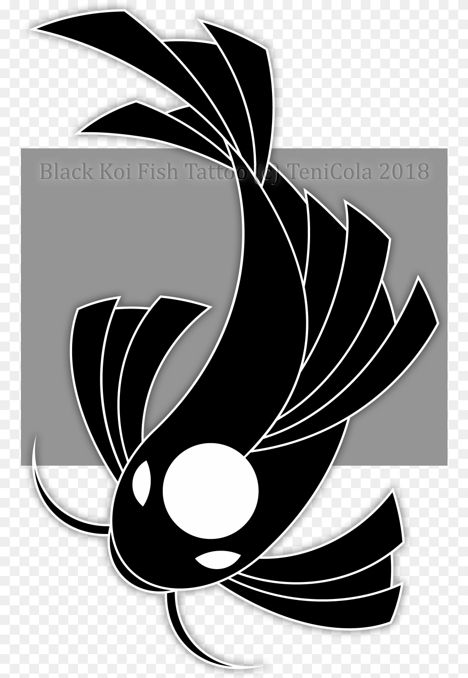Completed Design For The Black Koi Displaying Heavier The Black Koi, Stencil, Art, Animal, Fish Free Transparent Png