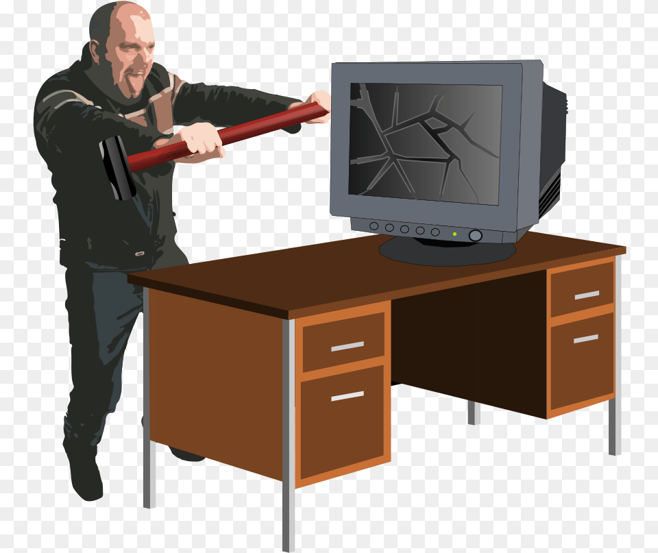 Computer Clipart Rage Excited Person Clip Art, Table, Desk, Electronics, Furniture Free Png