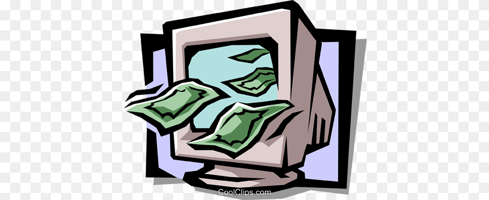 Computer Monitor With Dollar Bills Royalty Free Vector Clip Art, Computer Hardware, Electronics, Hardware, Screen Png Image