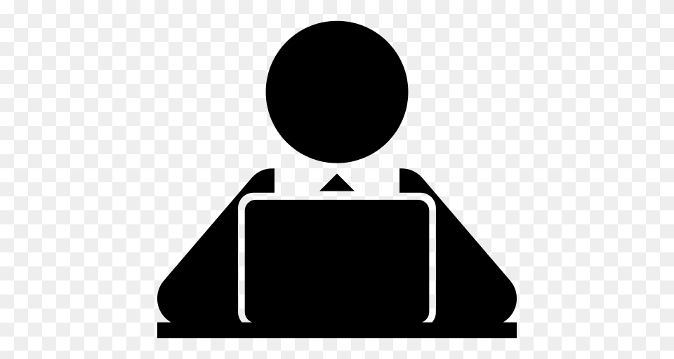 Computer Worker On Frontal View Icon, Gray Png