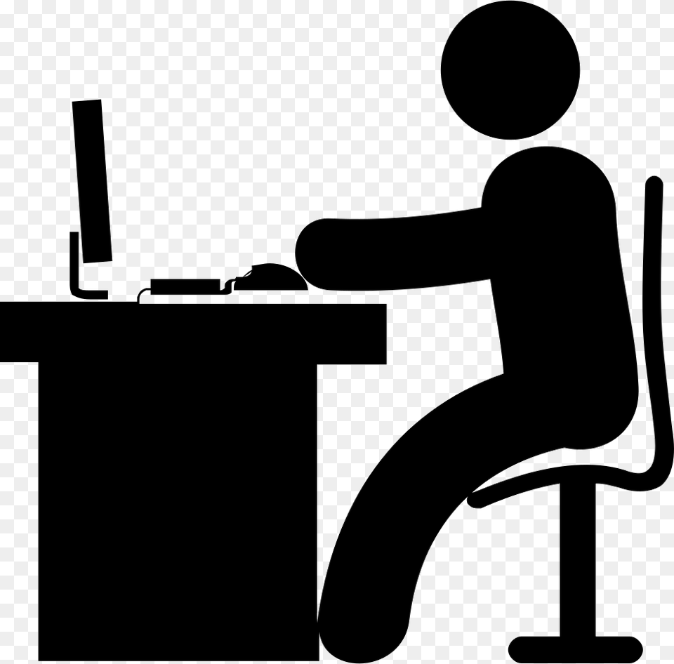 Computer Workplace Icon Stick Figure In Office, Table, Furniture, Stencil, Desk Free Png