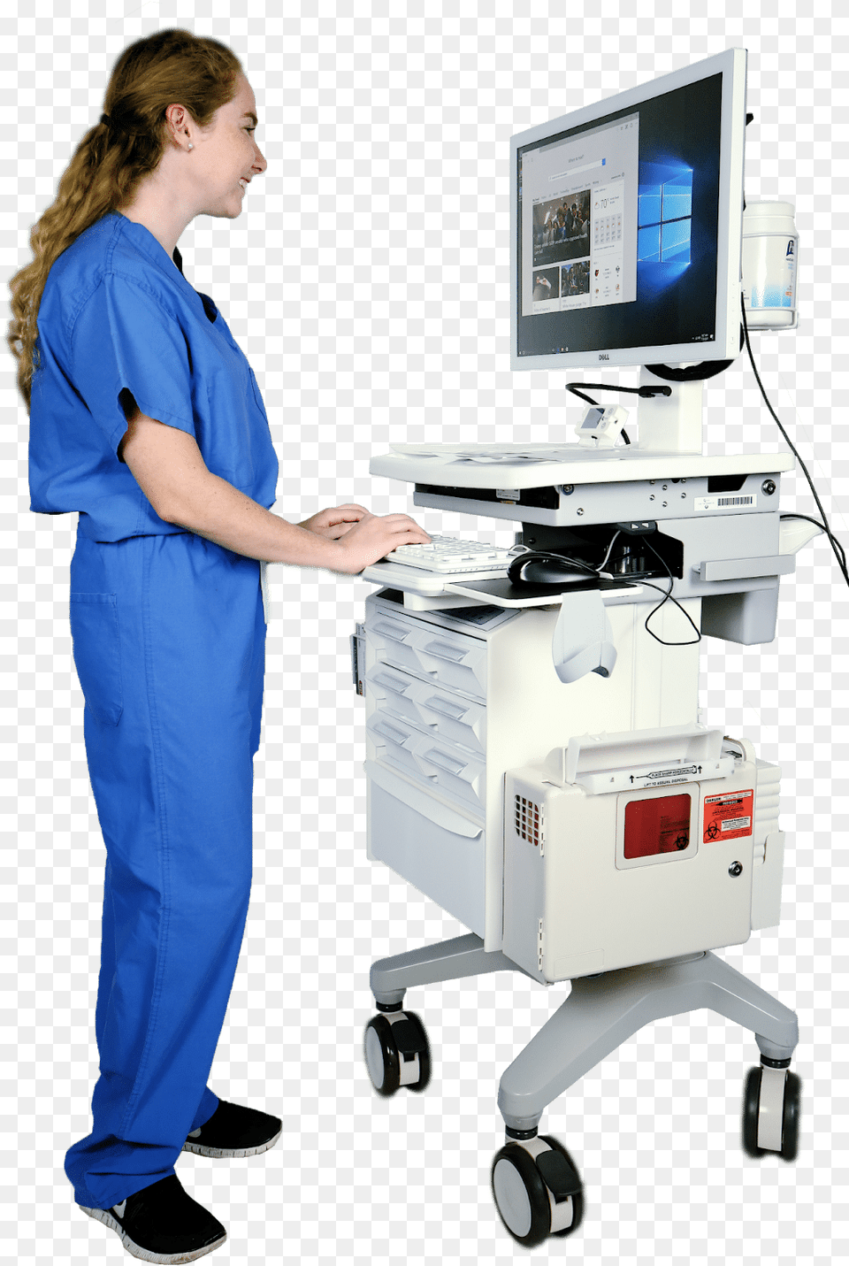 Computer Workstation Cart Nursing Workstation On Wheels, Architecture, Person, Hospital, Hardware Png Image