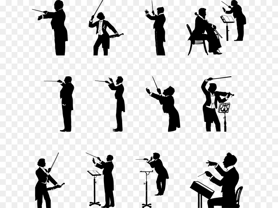 Conductor Music Silhouette Orchestra Concert Grafika Dyrygent, Gray Png
