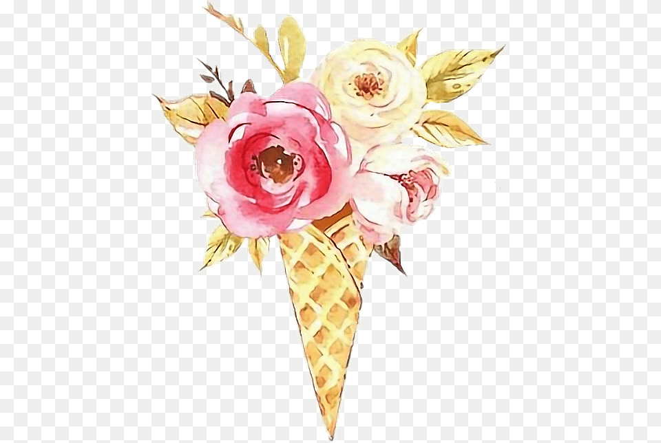 Cone Icecream Icecreamcone Flower Glamour Red Watercolor Painting, Cream, Ice Cream, Food, Dessert Free Png