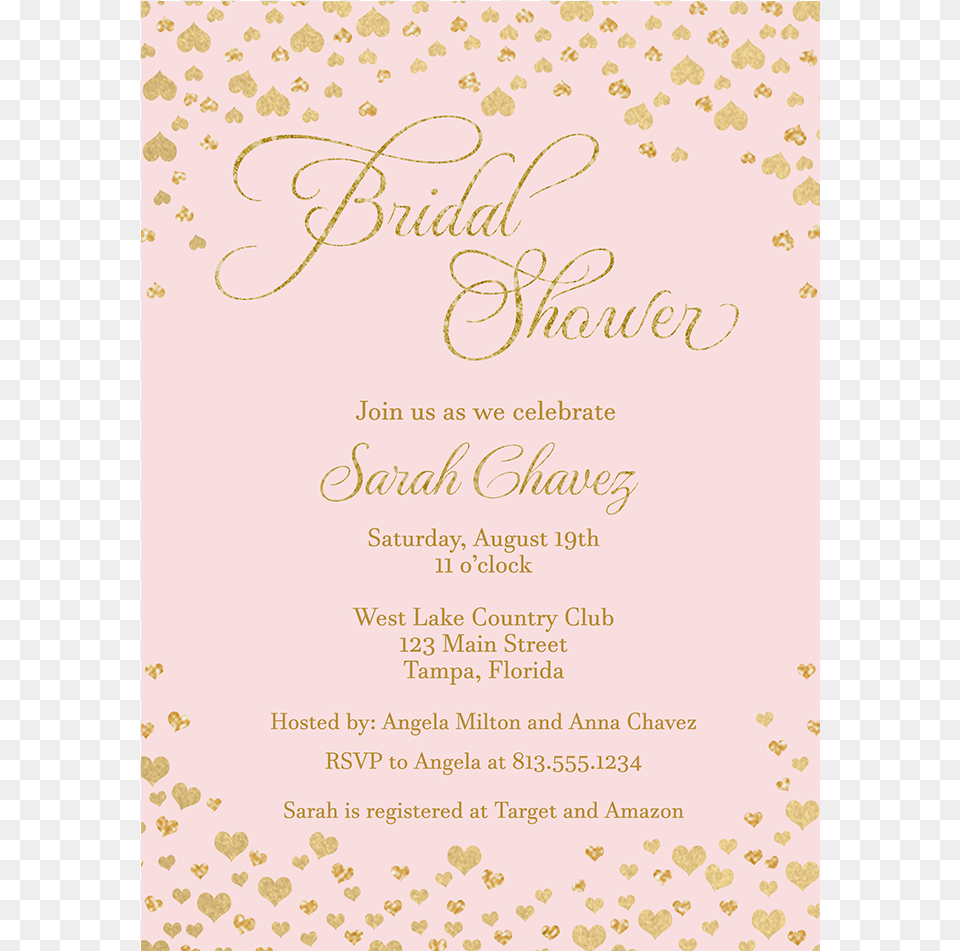 Confetti Hearts Pink Bridal Shower Invitation Calligraphy, Advertisement, Poster, Text Free Png