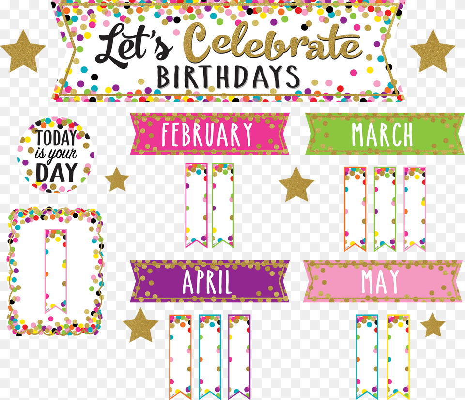 Confetti Lets Celebrate Birthdays Mini Bulletin Birthday Design Ideas For Bulletin Board, Paper, Text, People, Person Png