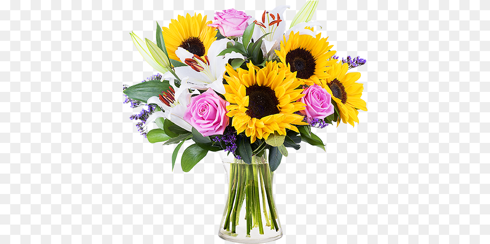 Confetti Sunflowers And Lilies Sunflower Bouquet With Roses, Plant, Flower, Flower Arrangement, Flower Bouquet Free Transparent Png