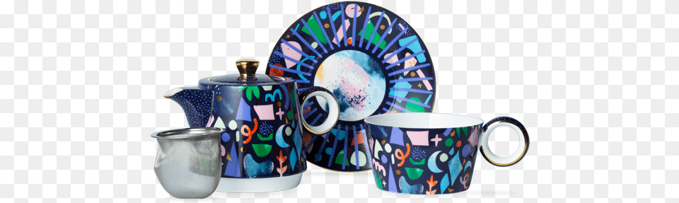 Confetti T41 Navy Teacup, Art, Cup, Porcelain, Pottery Png