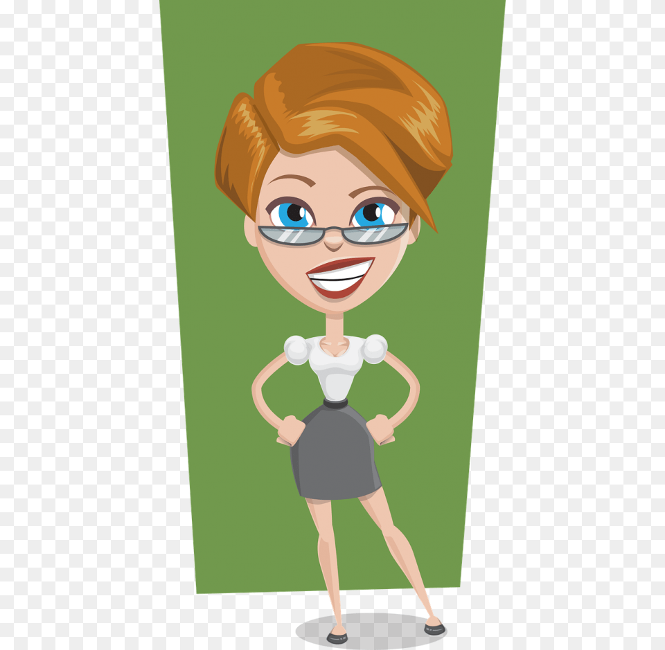 Confident Business Lady Animated Lady With Glasses, Adult, Person, Female, Woman Png Image