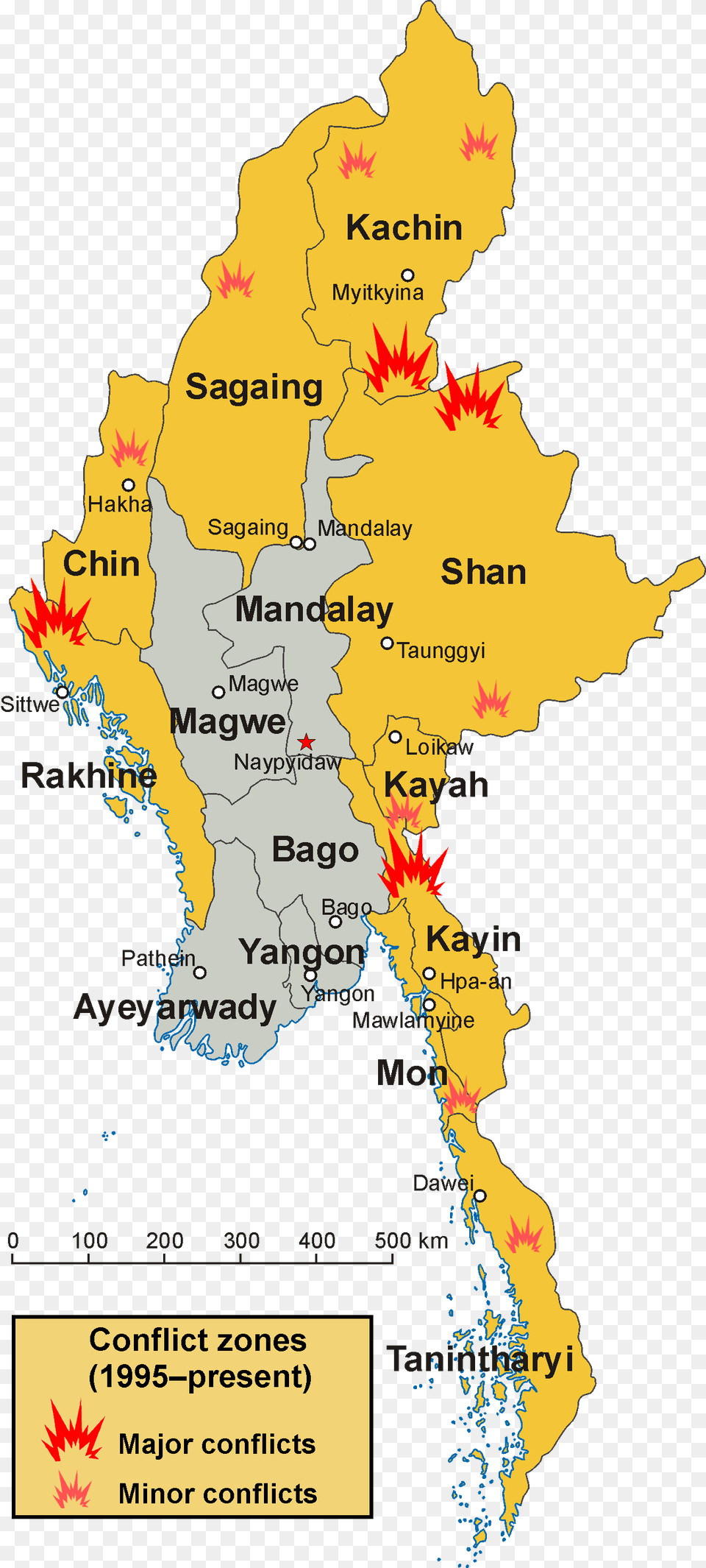 Conflict Zones In Myanmar Map Of Myanmar, Atlas, Chart, Diagram, Plot Png