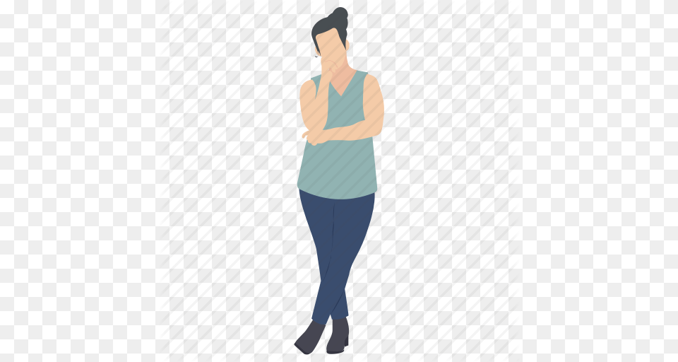 Confused Person Human Avatar Standing Lady Thinking Gesture, Walking, Adult, Clothing, Male Png Image