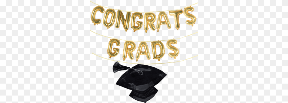 Congrats Grads Graduation Balloon Banner Set With Giant Black Graduation Cap With Tassel 31quot Balloon Mylar, People, Person, Text Png Image