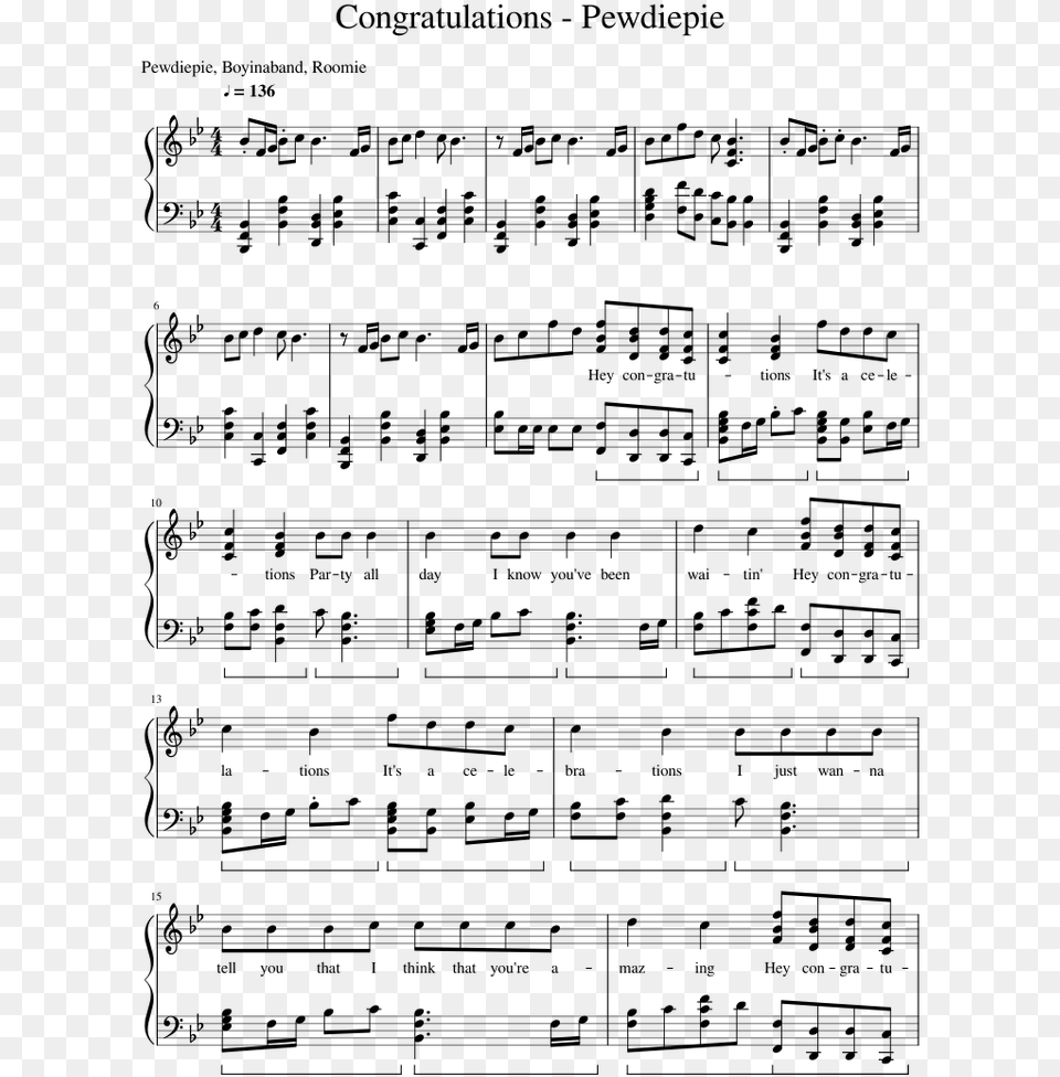 Congratulations Pewdiepie Sheet Music, Gray Png