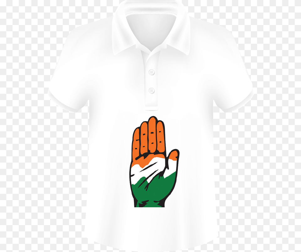 Congress Logo Printed T Shirts In White Color Congress Party Logo Hand, Clothing, Shirt, Body Part, Person Png