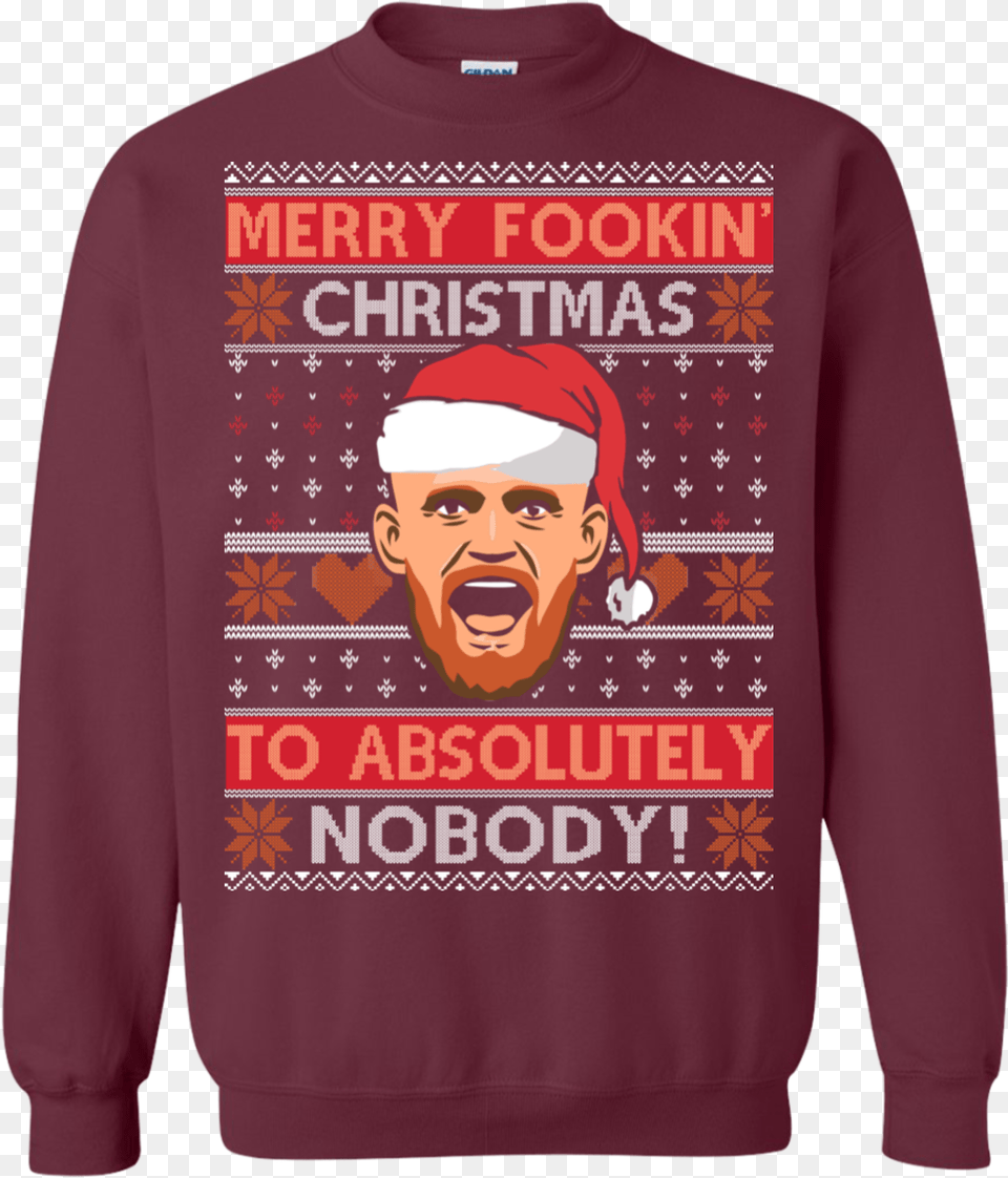 Conor Mcgregor Merry Fookin Christmas To Absolutely Nobody Sweater Sweatshirt, Clothing, Sleeve, Long Sleeve, Knitwear Free Png