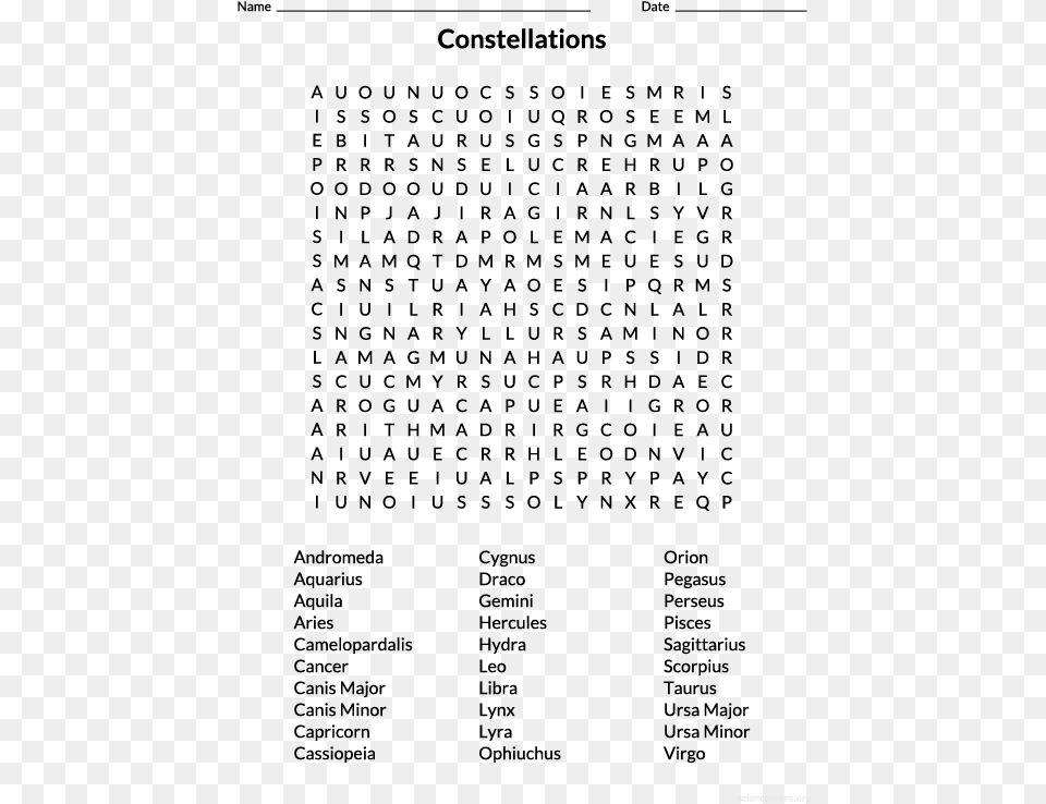 Constellations Wordsearch Puzzle Word Search Year, Gray Free Png