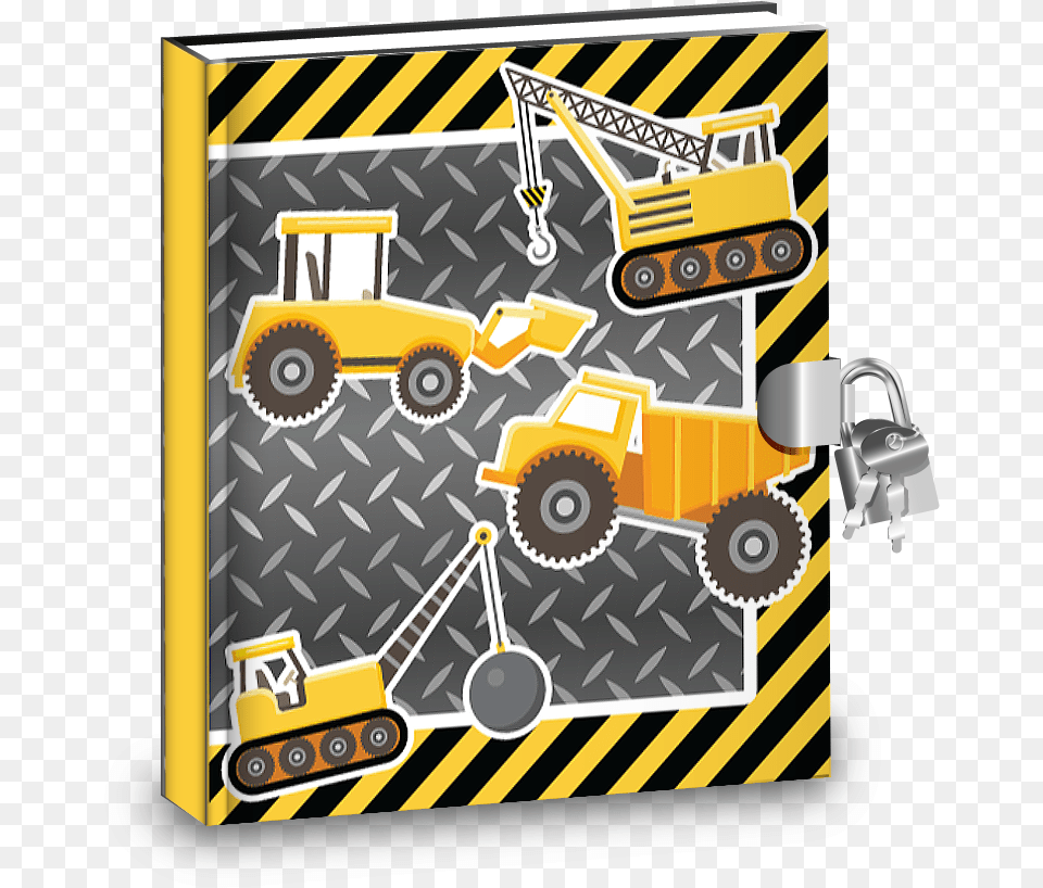 Construction Trucks Kids Diary With Lock Crane, Bulldozer, Machine, Wheel Free Png