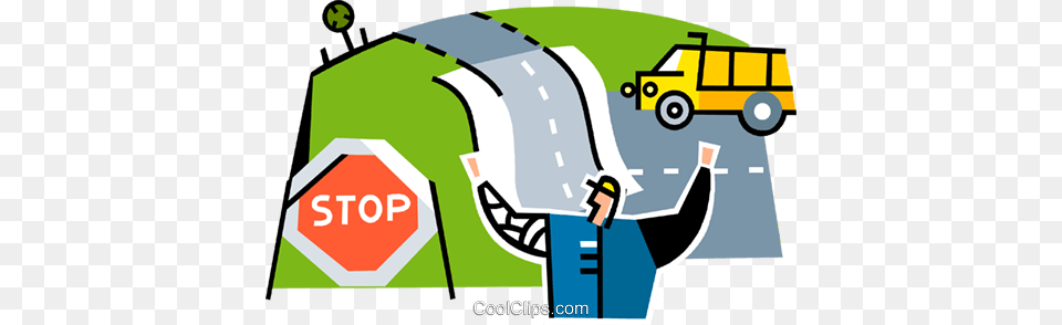 Construction Worker Directing Traffic Royalty Vector Clip Art, Sign, Symbol, Bus Stop, Outdoors Free Png