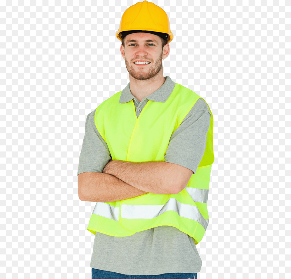 Construction Worker Folded Arms Man, Clothing, Hardhat, Helmet, Person Free Png Download