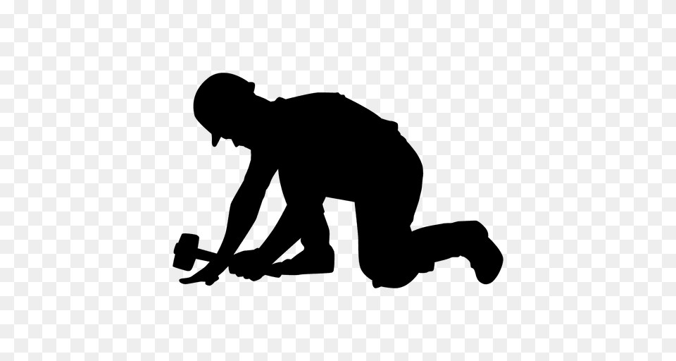 Construction Worker Hammer Kneeling Silhouette, Person, Adult, Male, Man Free Transparent Png