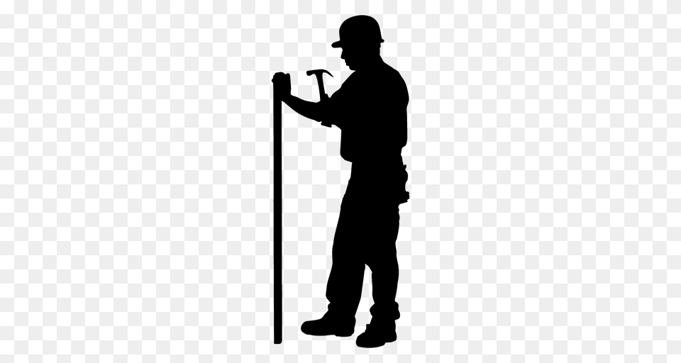 Construction Worker Hammering Silhouette, Adult, Male, Man, Person Png Image
