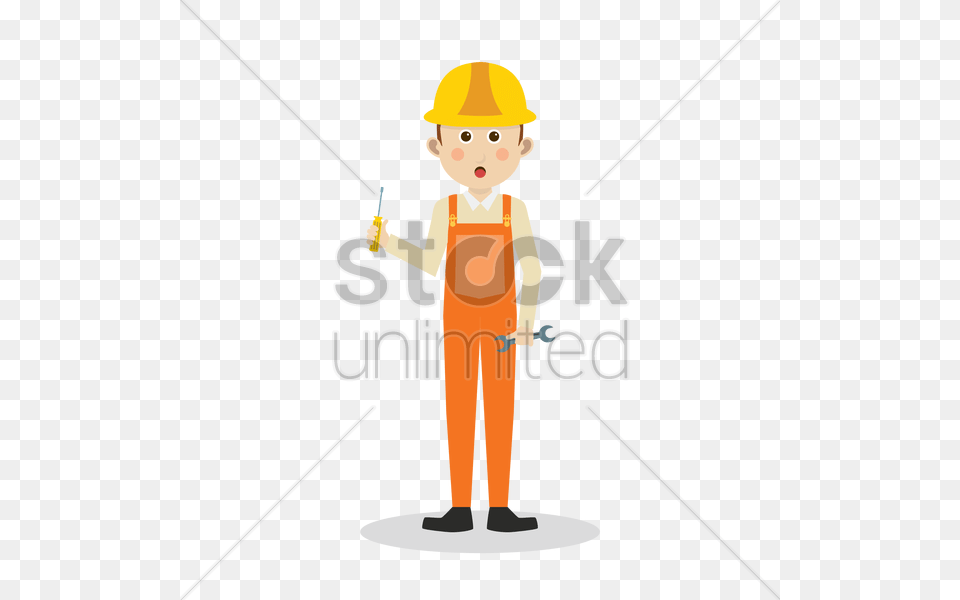 Construction Worker Holding A Spanner And Screwdriver Vector Image, Clothing, Hardhat, Helmet, Person Free Png