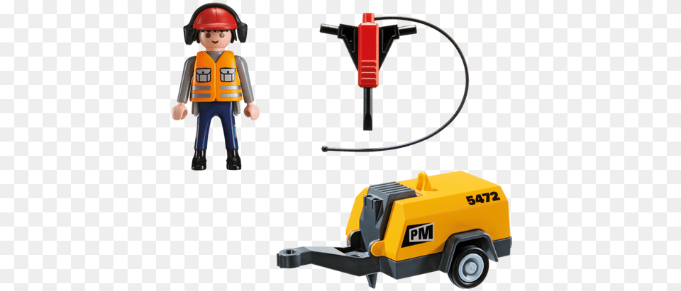 Construction Worker With Jack Hammer Playmobil 5472 Construction Worker With Jack Hammer, Lifejacket, Vest, Clothing, Hardhat Free Transparent Png