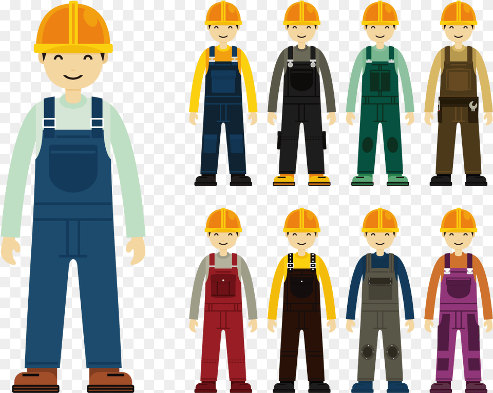 Construction Worker With Overalls Cartoon Construction Workers, Pants, Clothing, Hardhat, Helmet Png