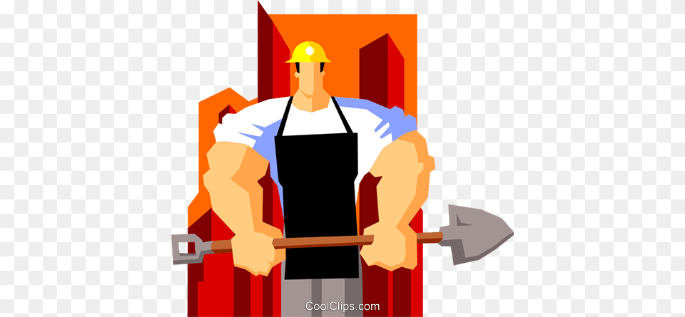 Construction Worker With Shovel Royalty Vector Clip Art, Person, Man, Male, Helmet Png Image