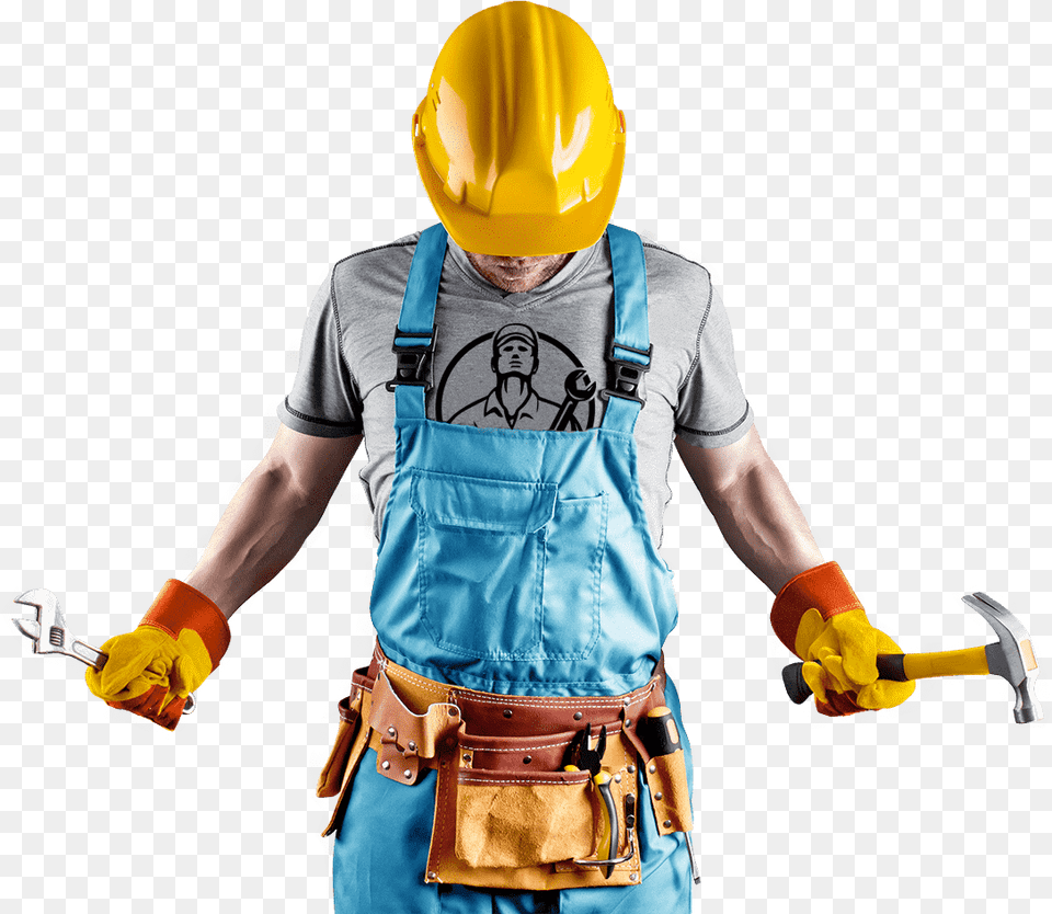 Construction Worker With Tool Belt, Clothing, Person, Hardhat, Helmet Png Image