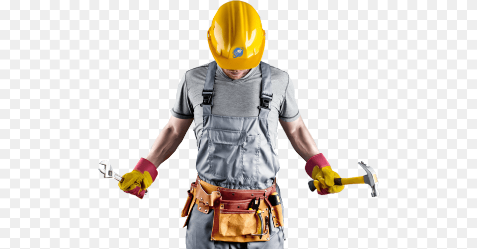 Construction Worker With Tool Belt Amp Box, Clothing, Hardhat, Helmet, Person Free Transparent Png