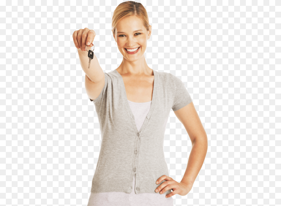 Contact Us Car Key Replacement Woman With Car Key, Knitwear, Clothing, Sweater, Person Free Transparent Png
