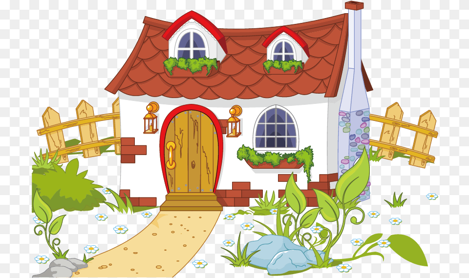 Content House And Cottage Fence Hq Clipart House With Garden Clipart, Architecture, Housing, Building, Neighborhood Png