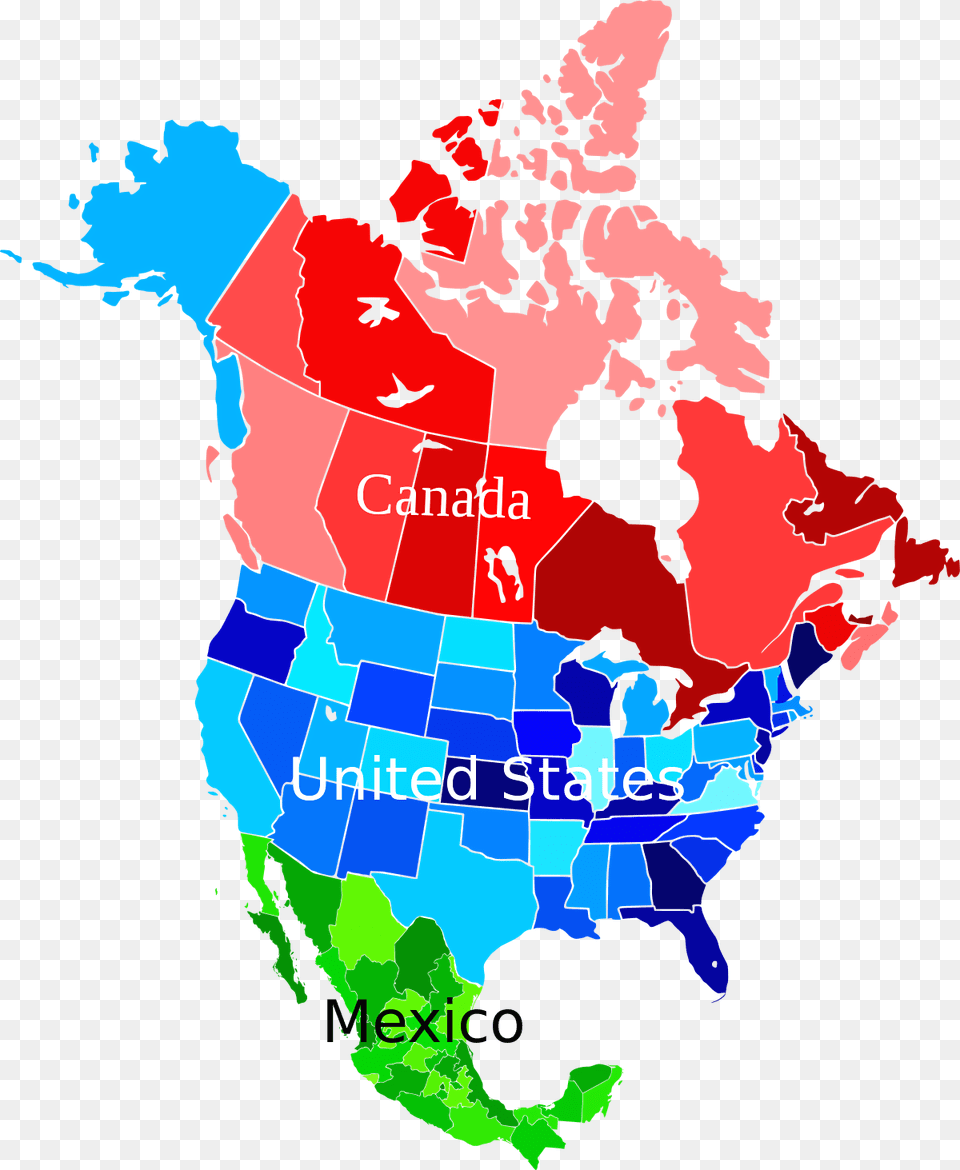 Continental United States Simple English Wikipedia North America Map Colored, Chart, Plot, Atlas, Diagram Free Png Download