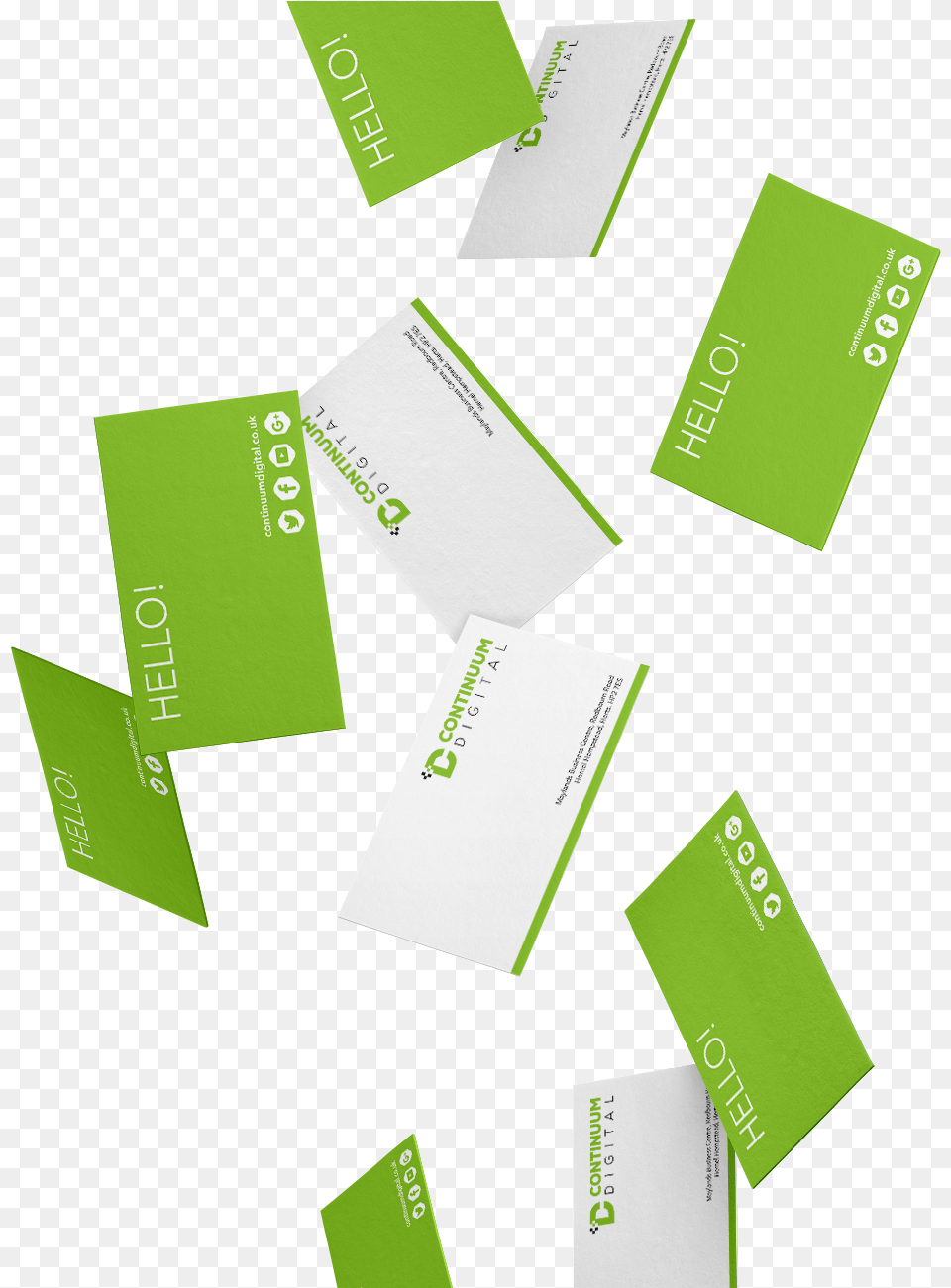 Continuum Digital Green Business Cards Falling Business Card Green, Paper, Text, Business Card Png Image