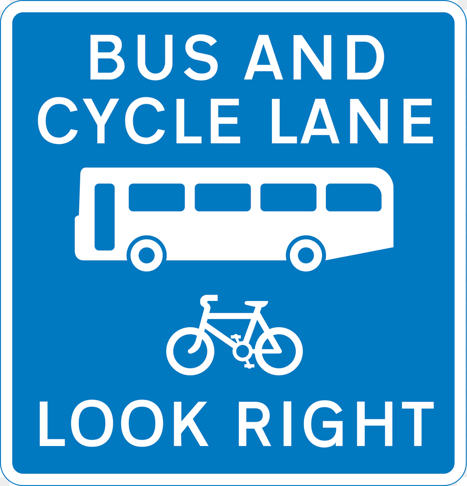 Contra Flow Bus Lane Which Pedal Cycles May Also Use With Traffic Approaching From The Right Reminder For Pedestrians Clipart, Sign, Symbol, Vehicle, Transportation Free Png Download