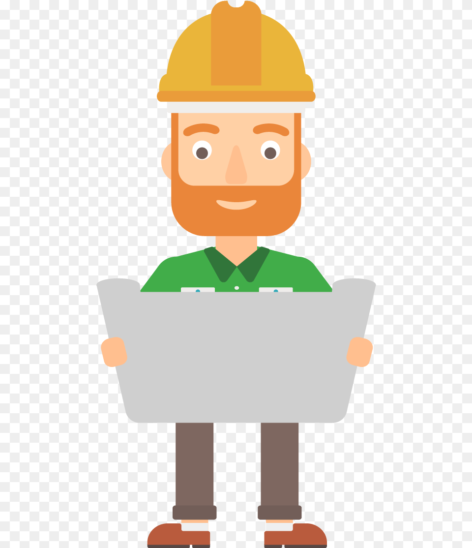 Contractor Holding Plans 01 Cartoon Teacher With Beard, Clothing, Hardhat, Helmet, Person Free Png