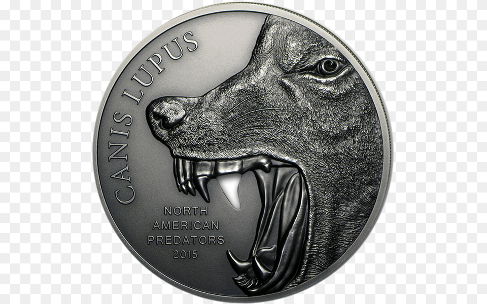 Cook Islands 2015 10 Gray Wolf North American Predators North American Predators Coin, Silver, Money, Animal, Canine Png Image