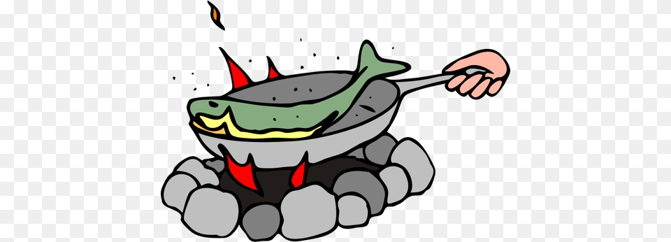 Cooking Fish On A Camping Cooker Vector Graphics, Cooking Pan, Cookware, Frying Pan, Animal Png