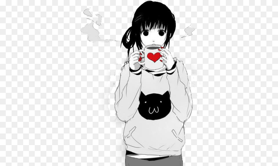 Cool Anime Anime Girl Drinking Coffee, Book, Comics, Publication, Baby Free Png Download