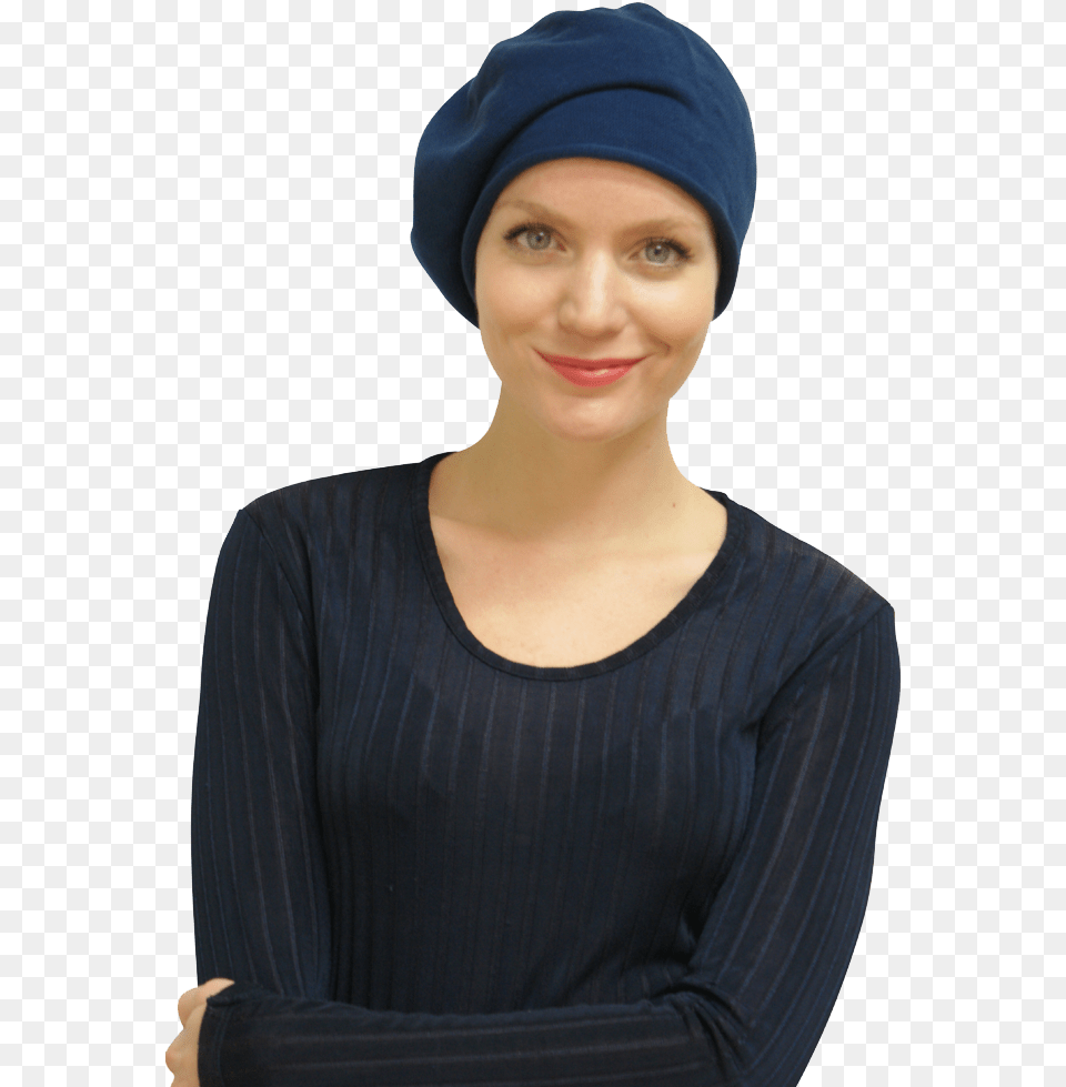 Cool Blue Chemo Beret For The Summer Girl, Adult, Person, Hat, Female Free Png Download