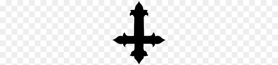 Cool Fancy Cross Upside Down, Gray Png Image