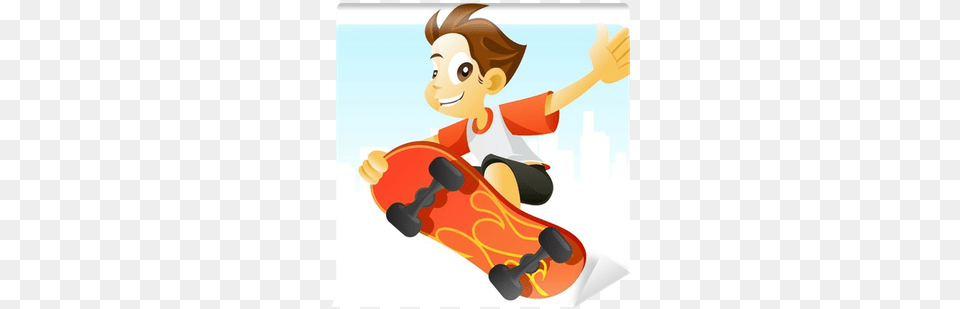 Cool Kid Jumping With His Skateboard Wall Mural Pixers Cool Kid, Face, Head, Person, Baby Free Png