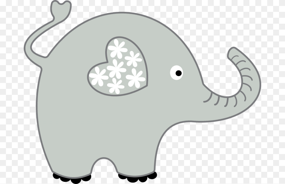 Cool Of Image Gray Elephant With Heart Ear, Applique, Pattern, Animal, Mammal Free Png