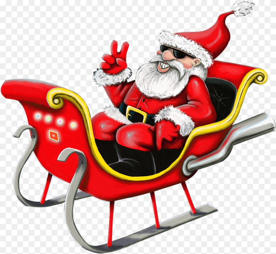 Cool Santa In Sleigh Clipart Cool Santa Claus, Baby, Person, Chair, Furniture Png Image