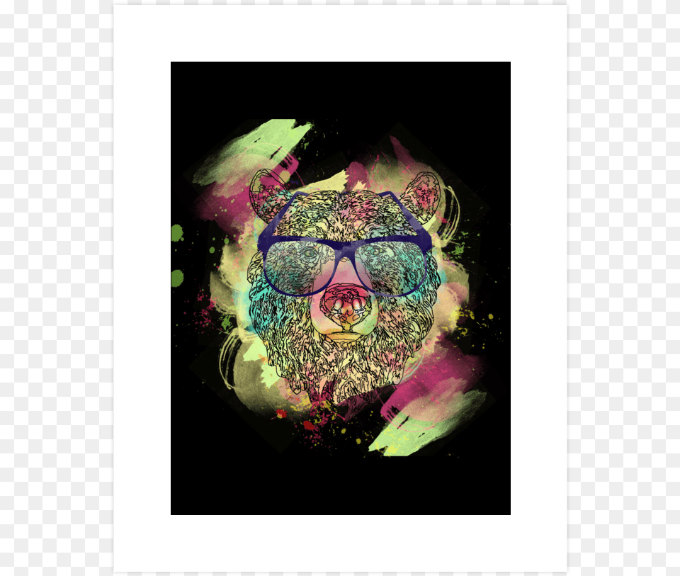 Cool Watercolor Bear With Glasses Design Art Print Cooler Watercolorbr Mit Glasentwurf Post It Klebezettel, Accessories, Pattern, Portrait, Photography Png Image