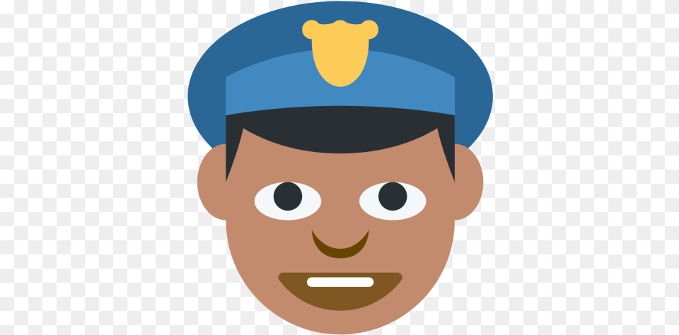 Cop Medium Dark Skin Tone Officer Police Icon Police Man Emoji, Cap, Clothing, Hat, Baby Free Png