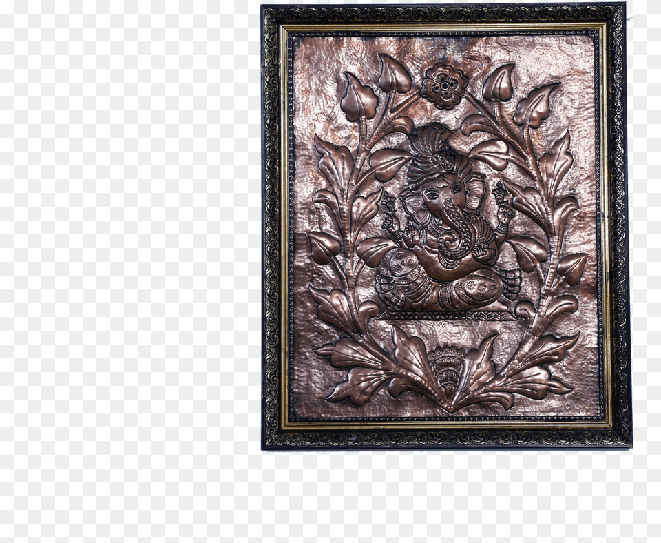 Copper Art Vastu Lord Ganesha With Wooden Frame Motif, Bronze, Painting, Accessories, Home Decor Free Transparent Png